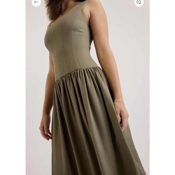 Blu Dalia T Shirt Tank Dress Pockets Olive Green Sz M Midi Boho Feminine - Picture 1 of 4